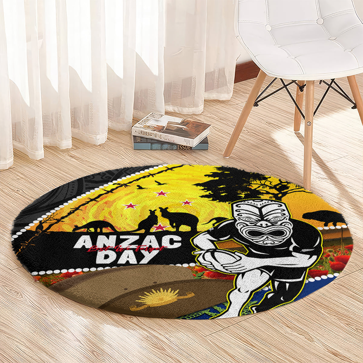 Warriors Rugby ANZAC Day Round Carpet New Zealand Wahs Tiki Mascot Rosemary Starry Night