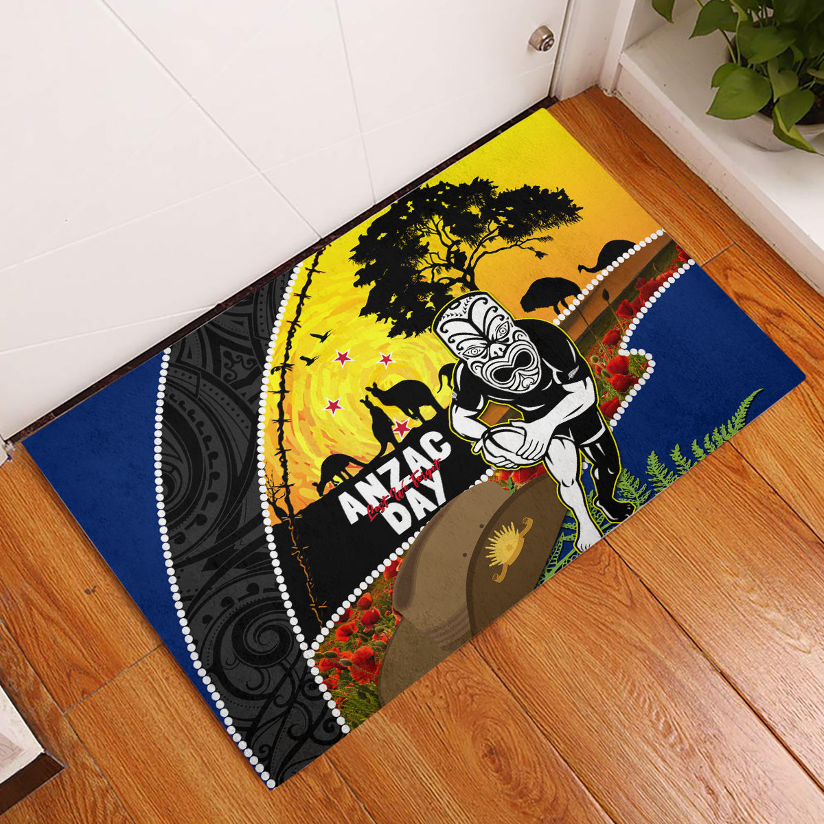 Warriors Rugby ANZAC Day Rubber Doormat New Zealand Wahs Tiki Mascot Rosemary Starry Night