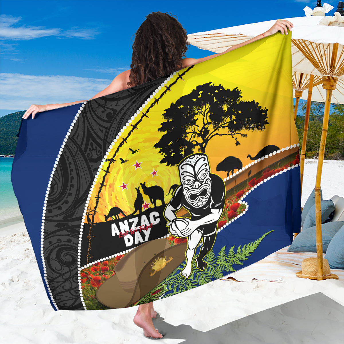 Warriors Rugby ANZAC Day Sarong New Zealand Wahs Tiki Mascot Rosemary Starry Night - Vibe Hoodie Shop