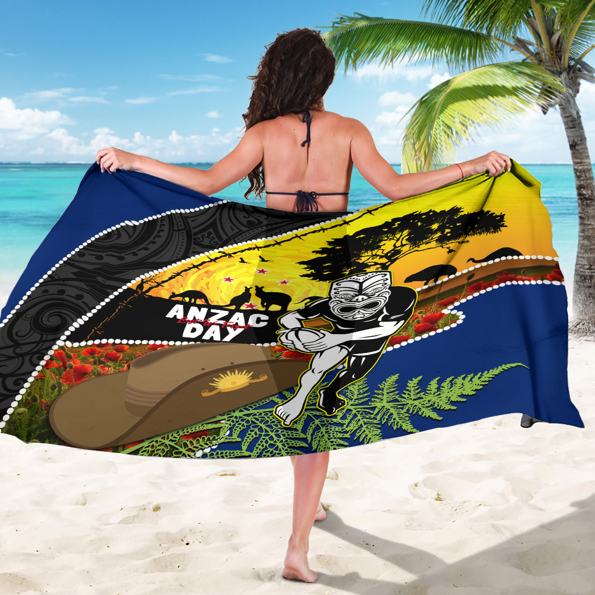 Warriors Rugby ANZAC Day Sarong New Zealand Wahs Tiki Mascot Rosemary Starry Night - Vibe Hoodie Shop