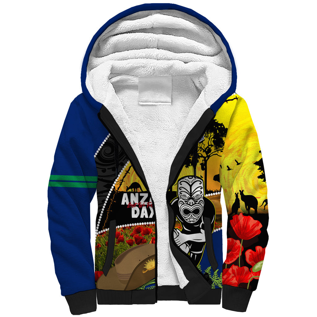 Warriors Rugby ANZAC Day Sherpa Hoodie New Zealand Wahs Tiki Mascot Rosemary Starry Night