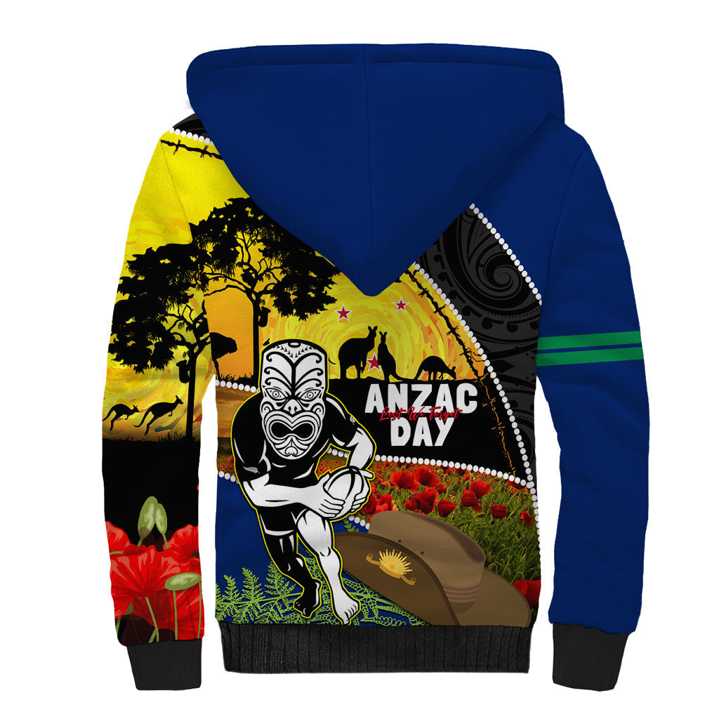 Warriors Rugby ANZAC Day Sherpa Hoodie New Zealand Wahs Tiki Mascot Rosemary Starry Night