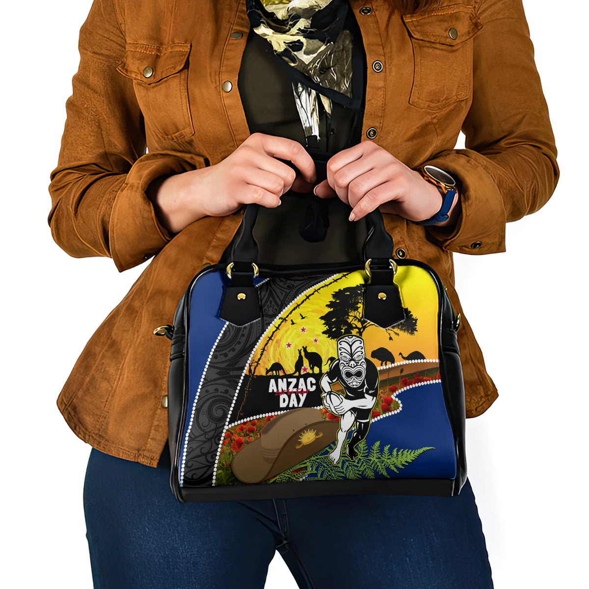 Warriors Rugby ANZAC Day Shoulder Handbag New Zealand Wahs Tiki Mascot Rosemary Starry Night - Vibe Hoodie Shop