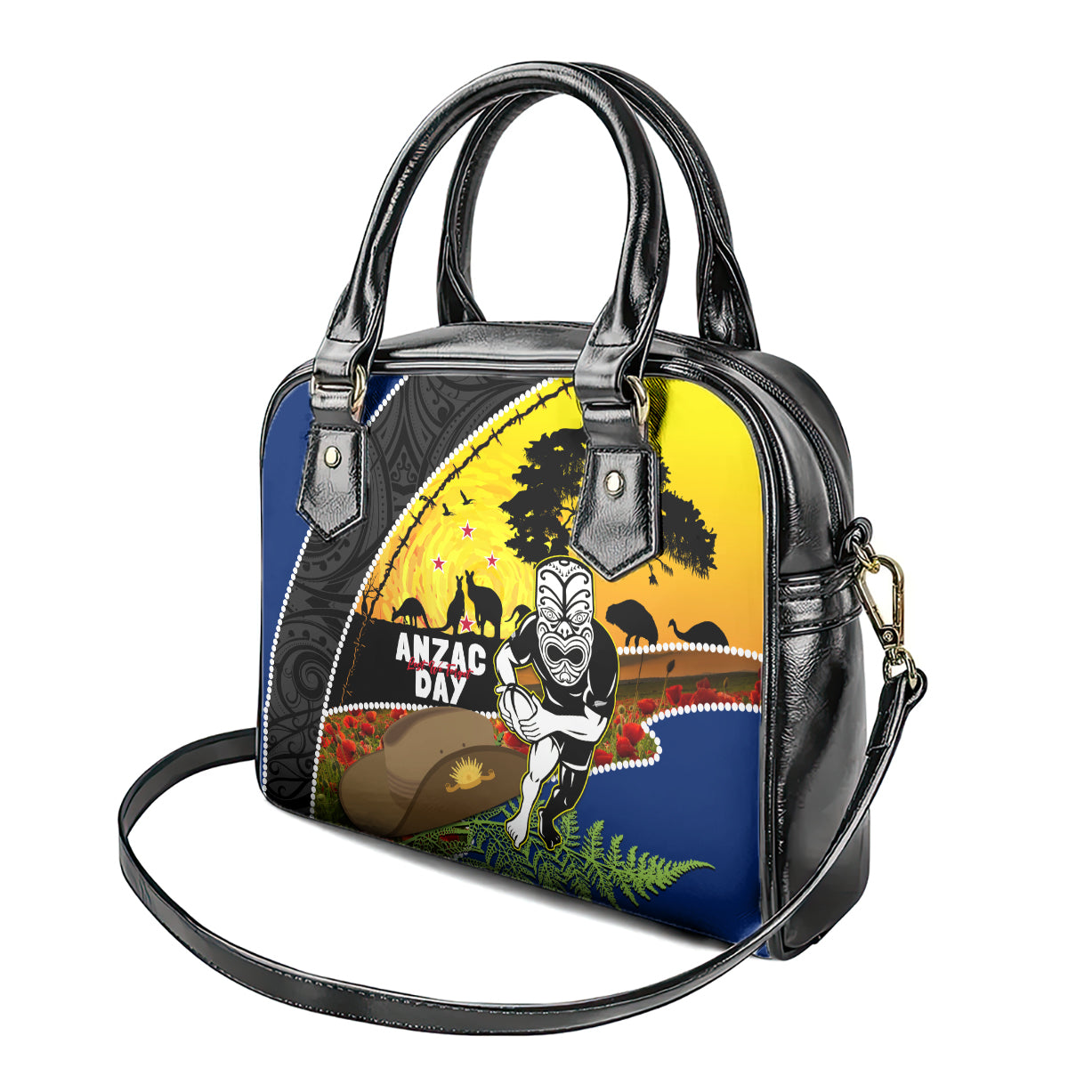 Warriors Rugby ANZAC Day Shoulder Handbag New Zealand Wahs Tiki Mascot Rosemary Starry Night - Vibe Hoodie Shop