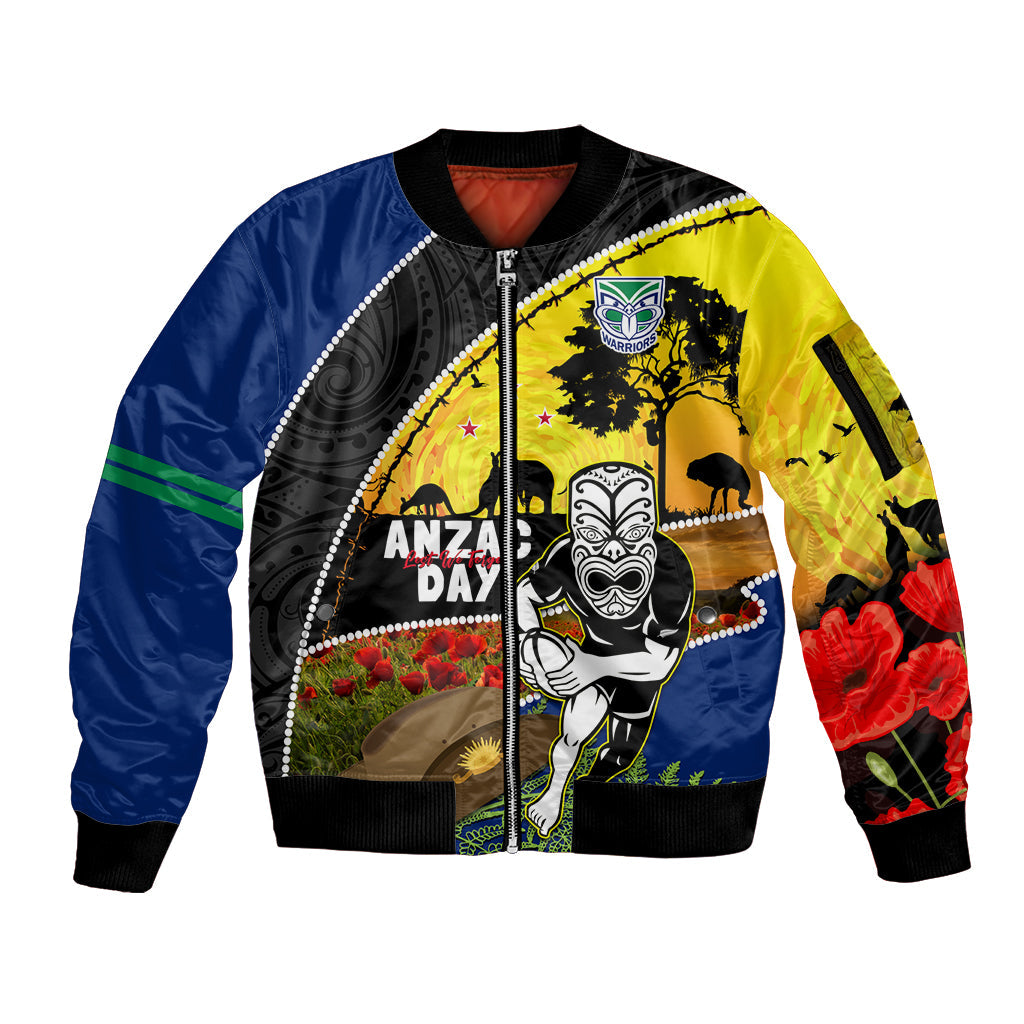 Warriors Rugby ANZAC Day Sleeve Zip Bomber Jacket New Zealand Wahs Tiki Mascot Rosemary Starry Night
