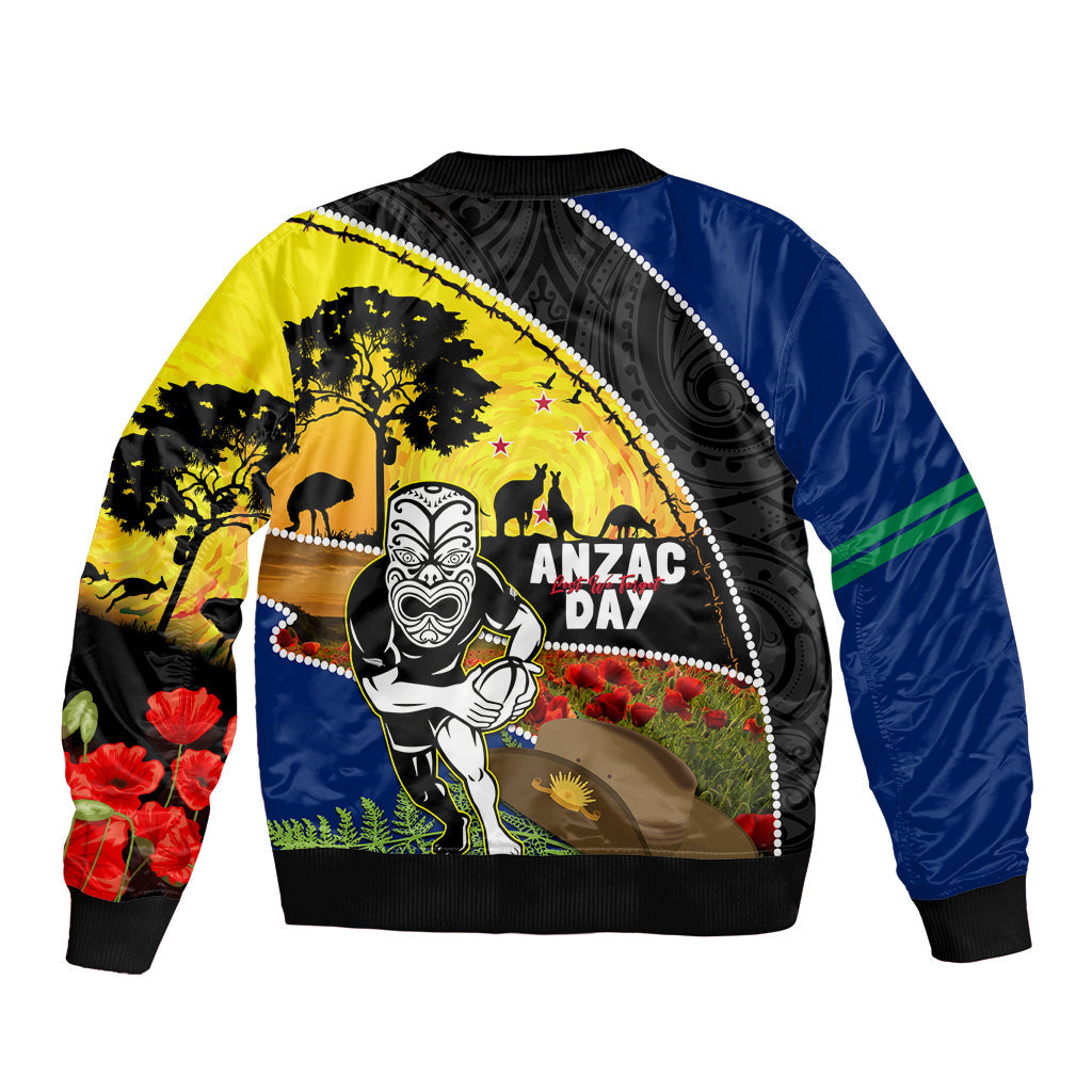 Warriors Rugby ANZAC Day Sleeve Zip Bomber Jacket New Zealand Wahs Tiki Mascot Rosemary Starry Night