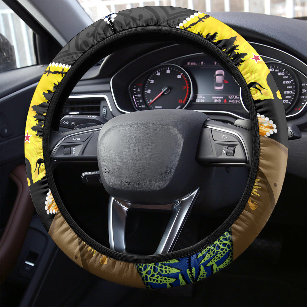 Warriors Rugby ANZAC Day Steering Wheel Cover New Zealand Wahs Tiki Mascot Rosemary Starry Night