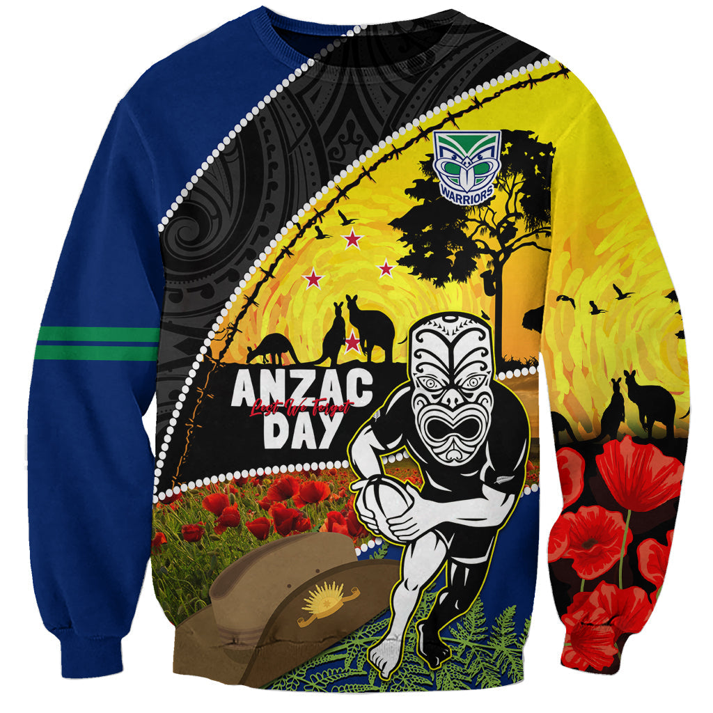 Warriors Rugby ANZAC Day Sweatshirt New Zealand Wahs Tiki Mascot Rosemary Starry Night