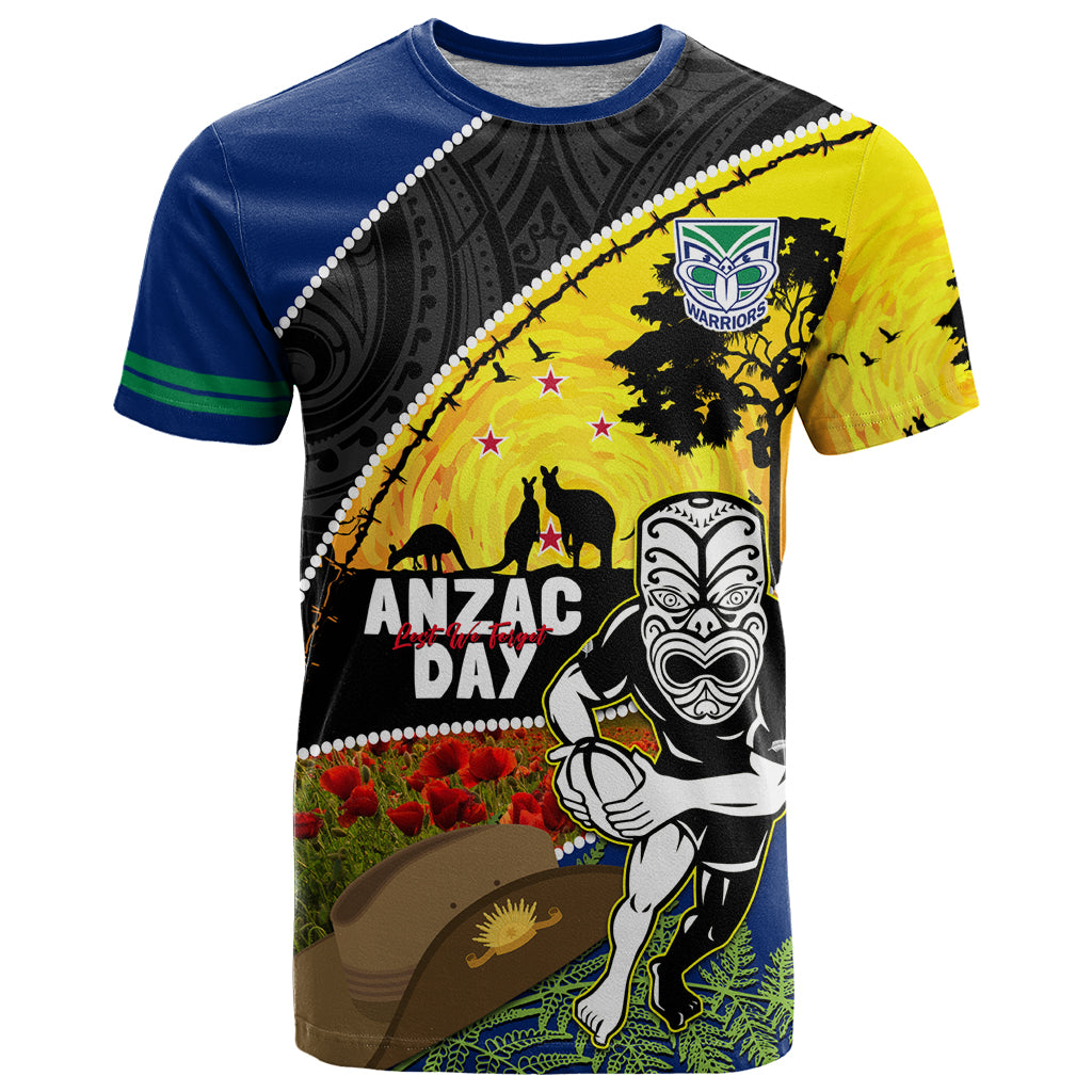 Warriors Rugby ANZAC Day T Shirt New Zealand Wahs Tiki Mascot Rosemary Starry Night