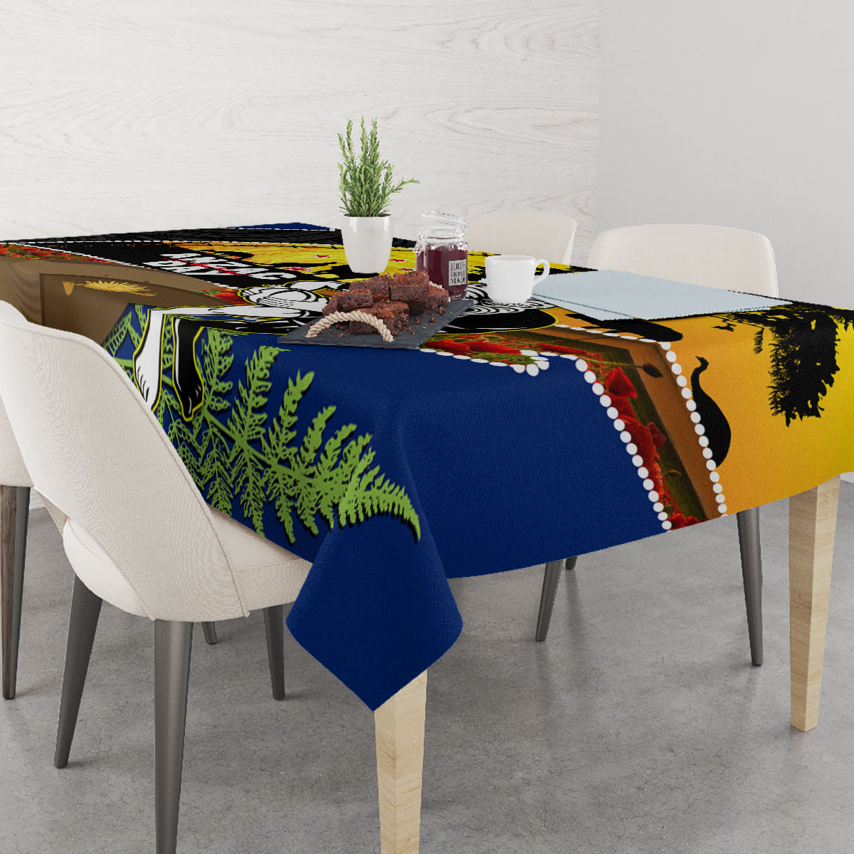 Warriors Rugby ANZAC Day Tablecloth New Zealand Wahs Tiki Mascot Rosemary Starry Night