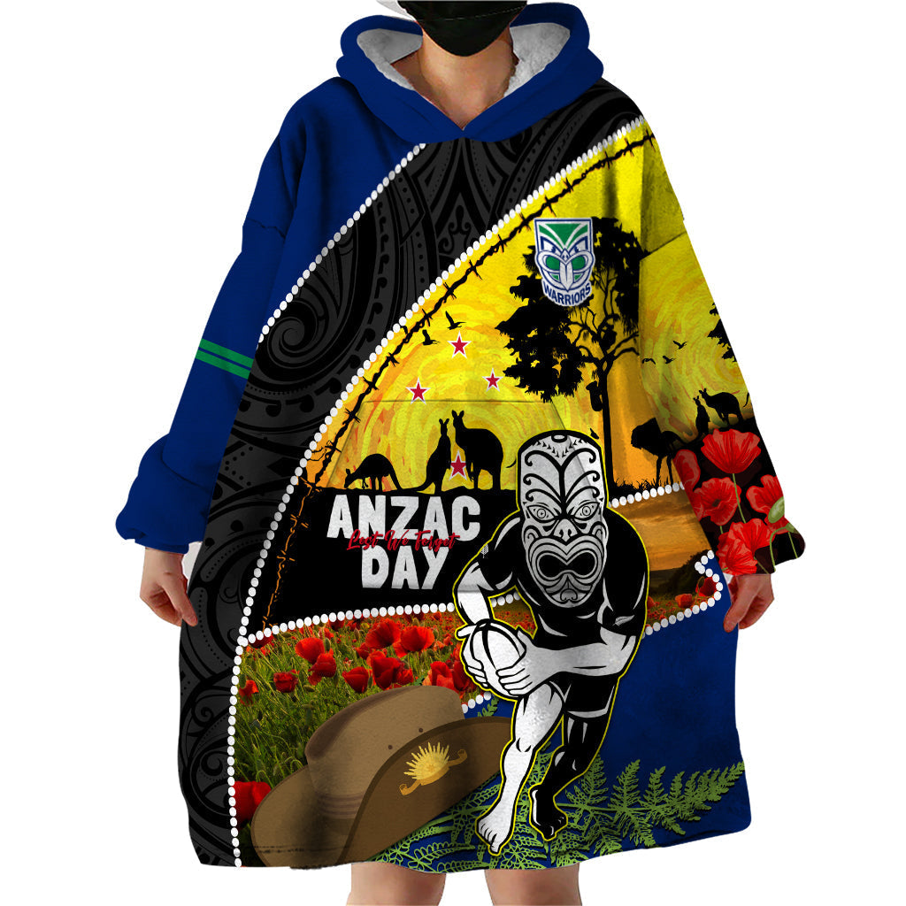 Warriors Rugby ANZAC Day Wearable Blanket Hoodie New Zealand Wahs Tiki Mascot Rosemary Starry Night