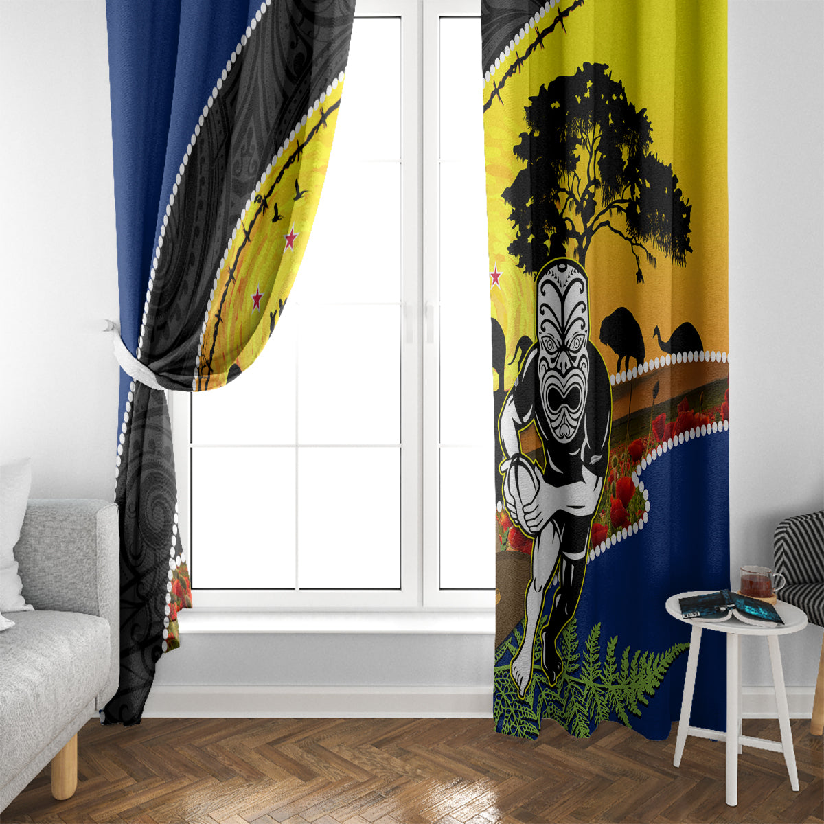 Warriors Rugby ANZAC Day Window Curtain New Zealand Wahs Tiki Mascot Rosemary Starry Night