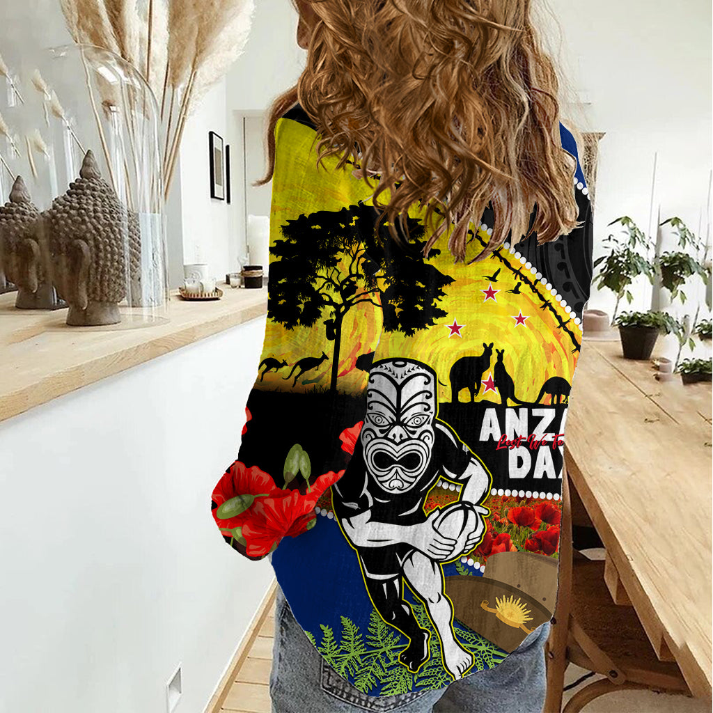 Warriors Rugby ANZAC Day Women Casual Shirt New Zealand Wahs Tiki Mascot Rosemary Starry Night