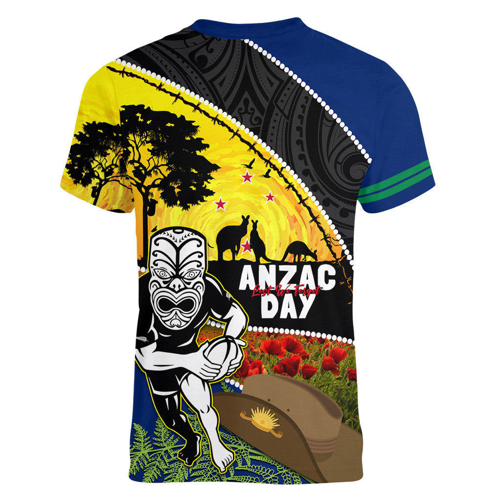 Warriors Rugby ANZAC Day Women V Neck T Shirt New Zealand Wahs Tiki Mascot Rosemary Starry Night