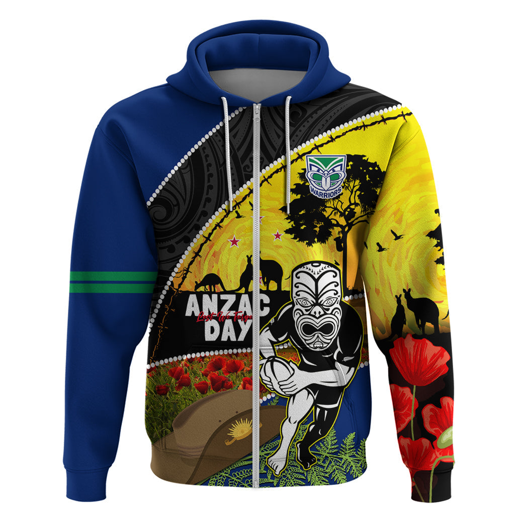 Warriors Rugby ANZAC Day Zip Hoodie New Zealand Wahs Tiki Mascot Rosemary Starry Night