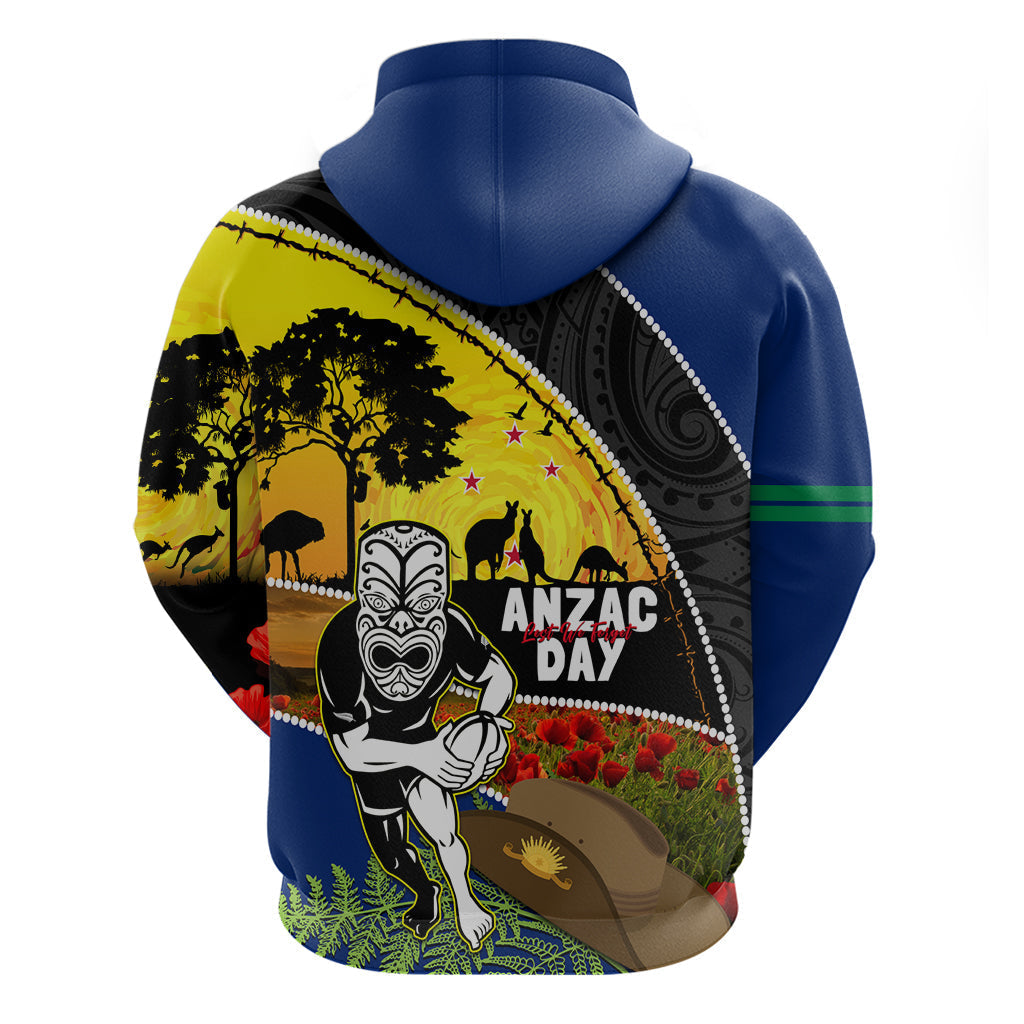 Warriors Rugby ANZAC Day Zip Hoodie New Zealand Wahs Tiki Mascot Rosemary Starry Night