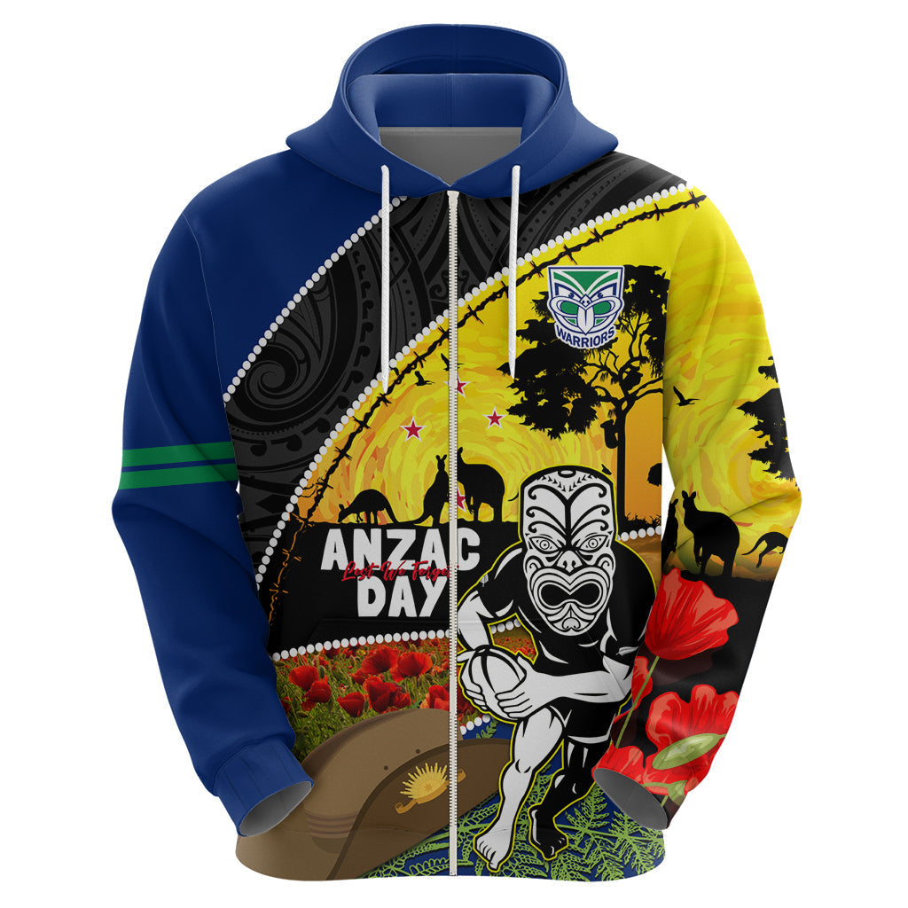 Warriors Rugby ANZAC Day Zip Hoodie New Zealand Wahs Tiki Mascot Rosemary Starry Night