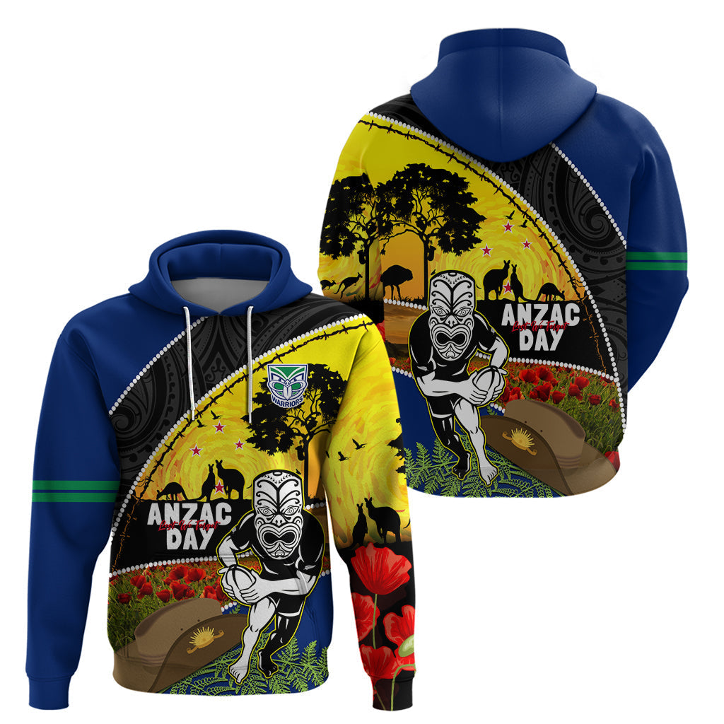 Warriors Rugby ANZAC Day Zip Hoodie New Zealand Wahs Tiki Mascot Rosemary Starry Night