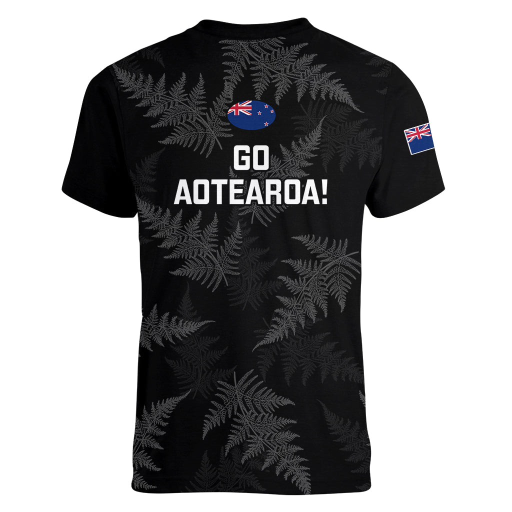 New Zealand Silver Fern Rugby Women V Neck T Shirt 2023 Go Aotearoa World Cup - Vibe Hoodie Shop