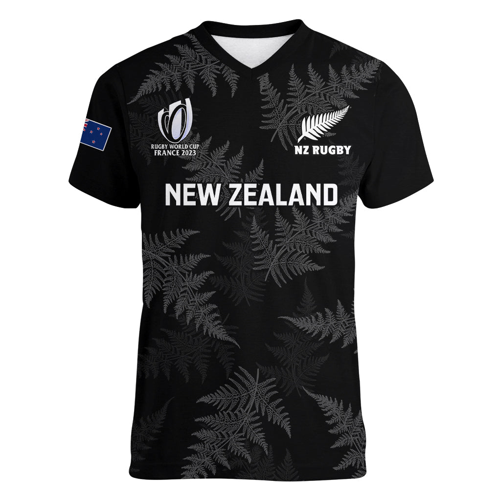 Personalised New Zealand Silver Fern Rugby Women V Neck T Shirt 2023 Go Aotearoa World Cup - Vibe Hoodie Shop