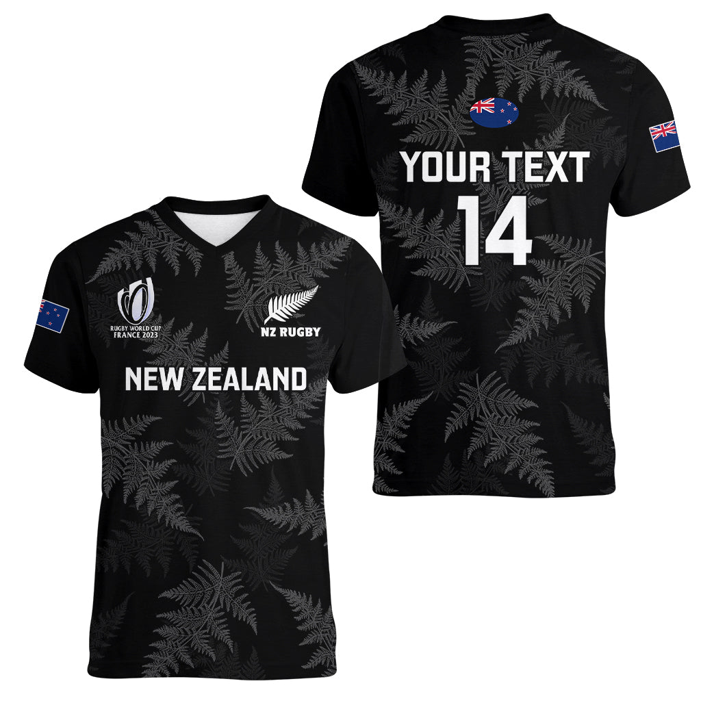 Personalised New Zealand Silver Fern Rugby Women V Neck T Shirt 2023 Go Aotearoa World Cup - Vibe Hoodie Shop
