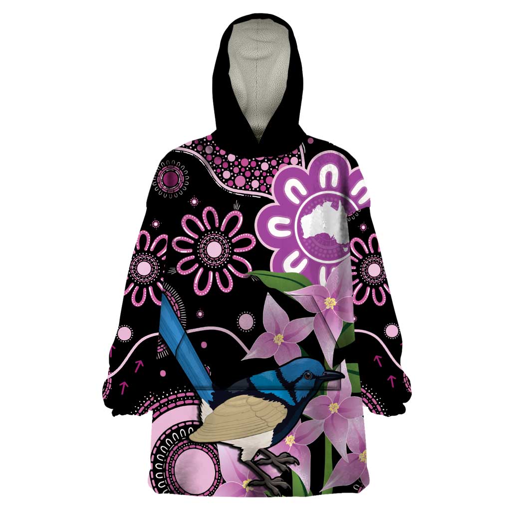 Personalised Australia Boronia And Malurus Cyaneus Wearable Blanket Hoodie Aboriginal Art - Vibe Hoodie Shop