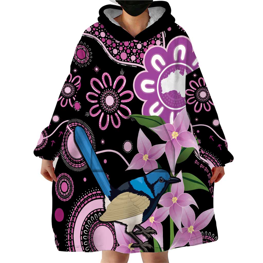 Personalised Australia Boronia And Malurus Cyaneus Wearable Blanket Hoodie Aboriginal Art - Vibe Hoodie Shop