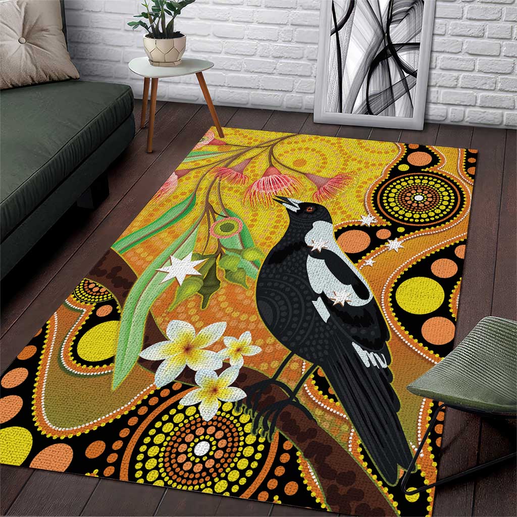 Australia Eucalyptus Flower And Magpie Area Rug Aboriginal Art - Vibe Hoodie Shop