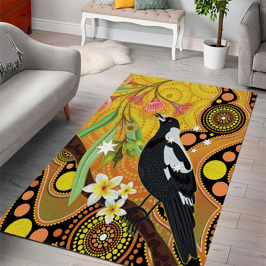 Australia Eucalyptus Flower And Magpie Area Rug Aboriginal Art - Vibe Hoodie Shop