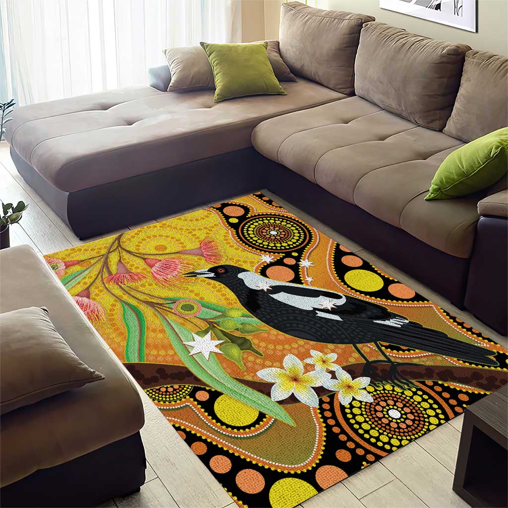 Australia Eucalyptus Flower And Magpie Area Rug Aboriginal Art - Vibe Hoodie Shop