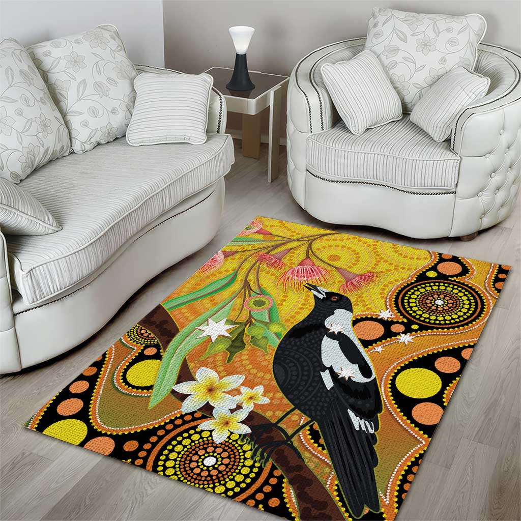 Australia Eucalyptus Flower And Magpie Area Rug Aboriginal Art - Vibe Hoodie Shop