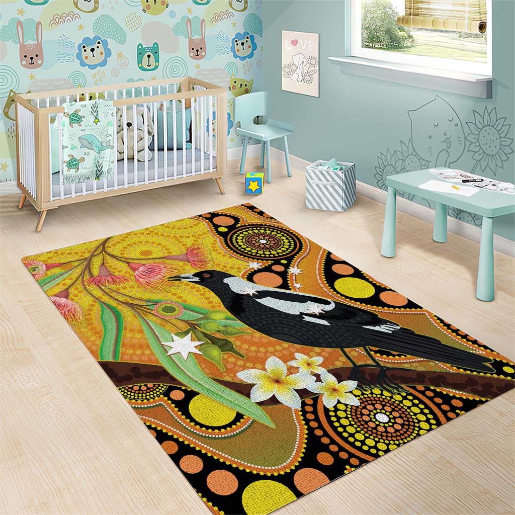 Australia Eucalyptus Flower And Magpie Area Rug Aboriginal Art - Vibe Hoodie Shop