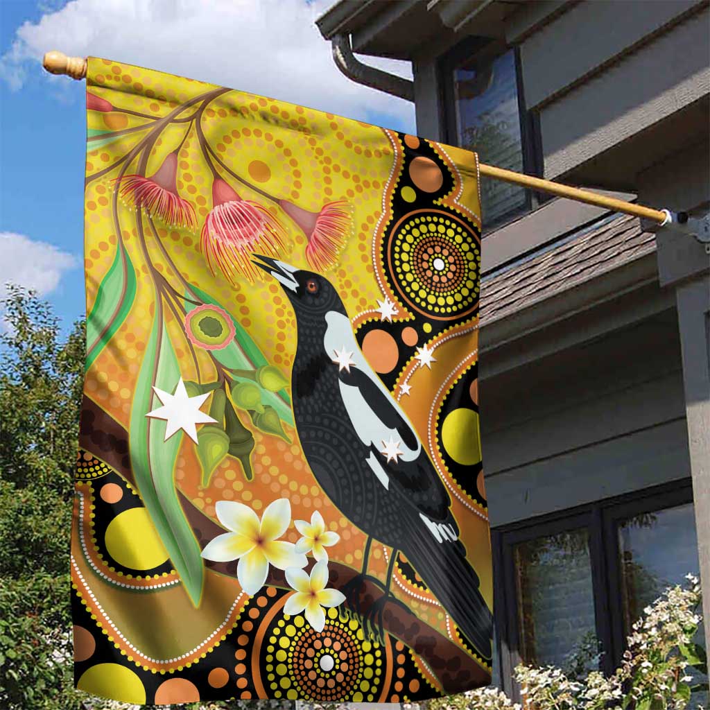 Australia Eucalyptus Flower And Magpie Garden Flag Aboriginal Art - Vibe Hoodie Shop