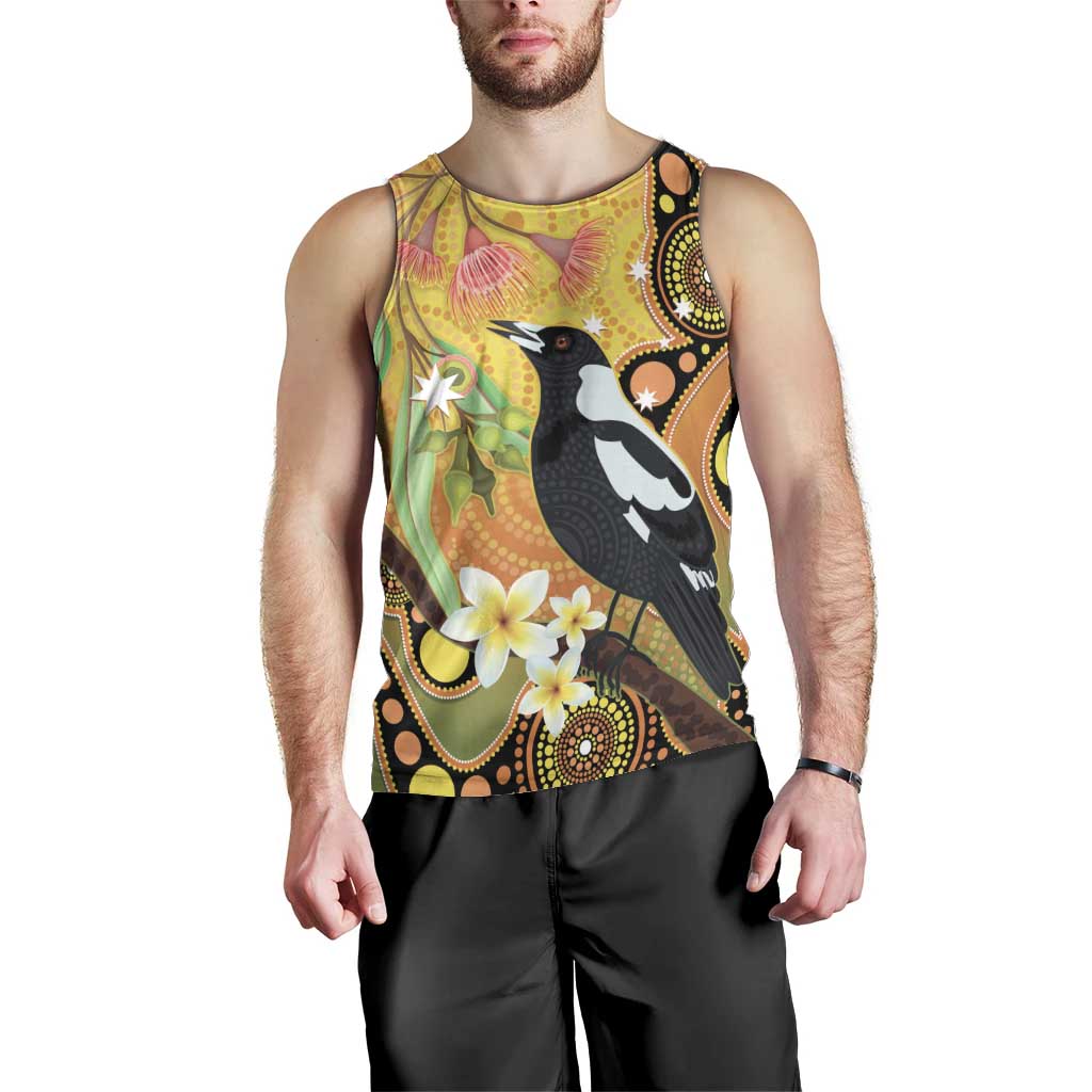 Australia Eucalyptus Flower And Magpie Men Tank Top Aboriginal Art - Vibe Hoodie Shop