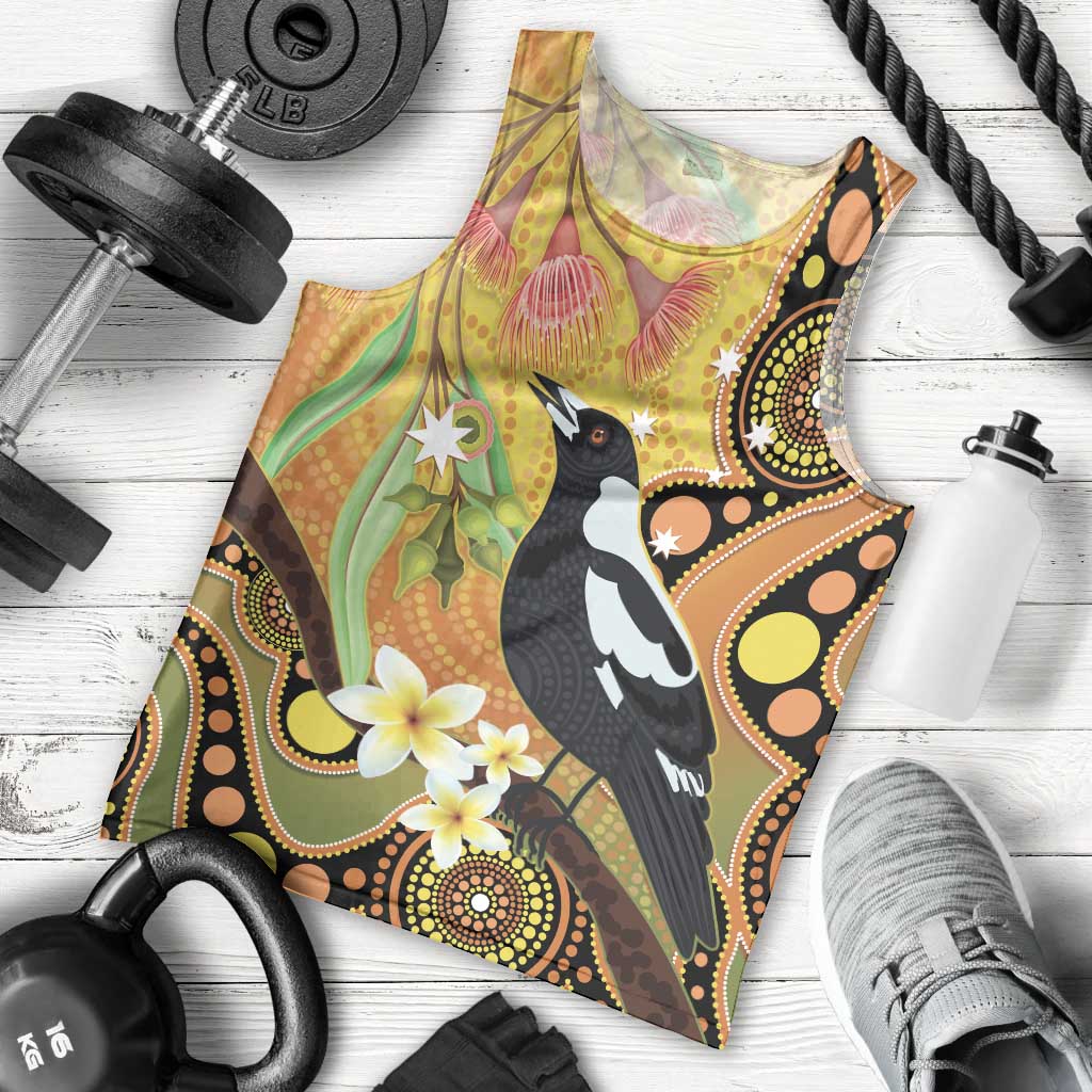 Australia Eucalyptus Flower And Magpie Men Tank Top Aboriginal Art - Vibe Hoodie Shop