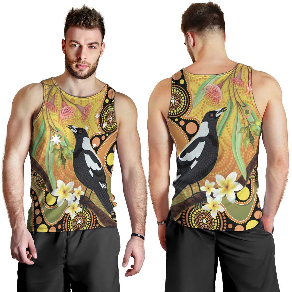 Australia Eucalyptus Flower And Magpie Men Tank Top Aboriginal Art - Vibe Hoodie Shop