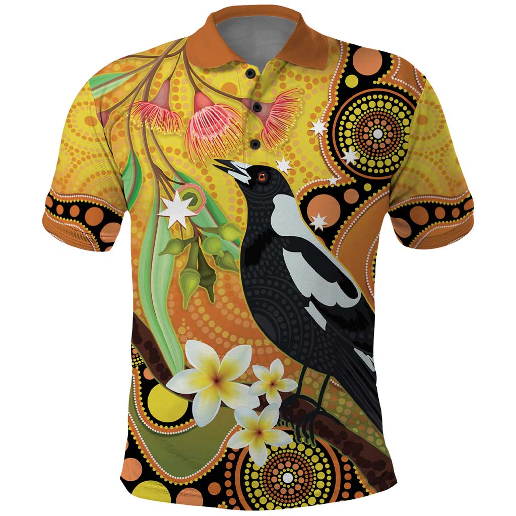 Australia Eucalyptus Flower And Magpie Polo Shirt Aboriginal Art - Vibe Hoodie Shop