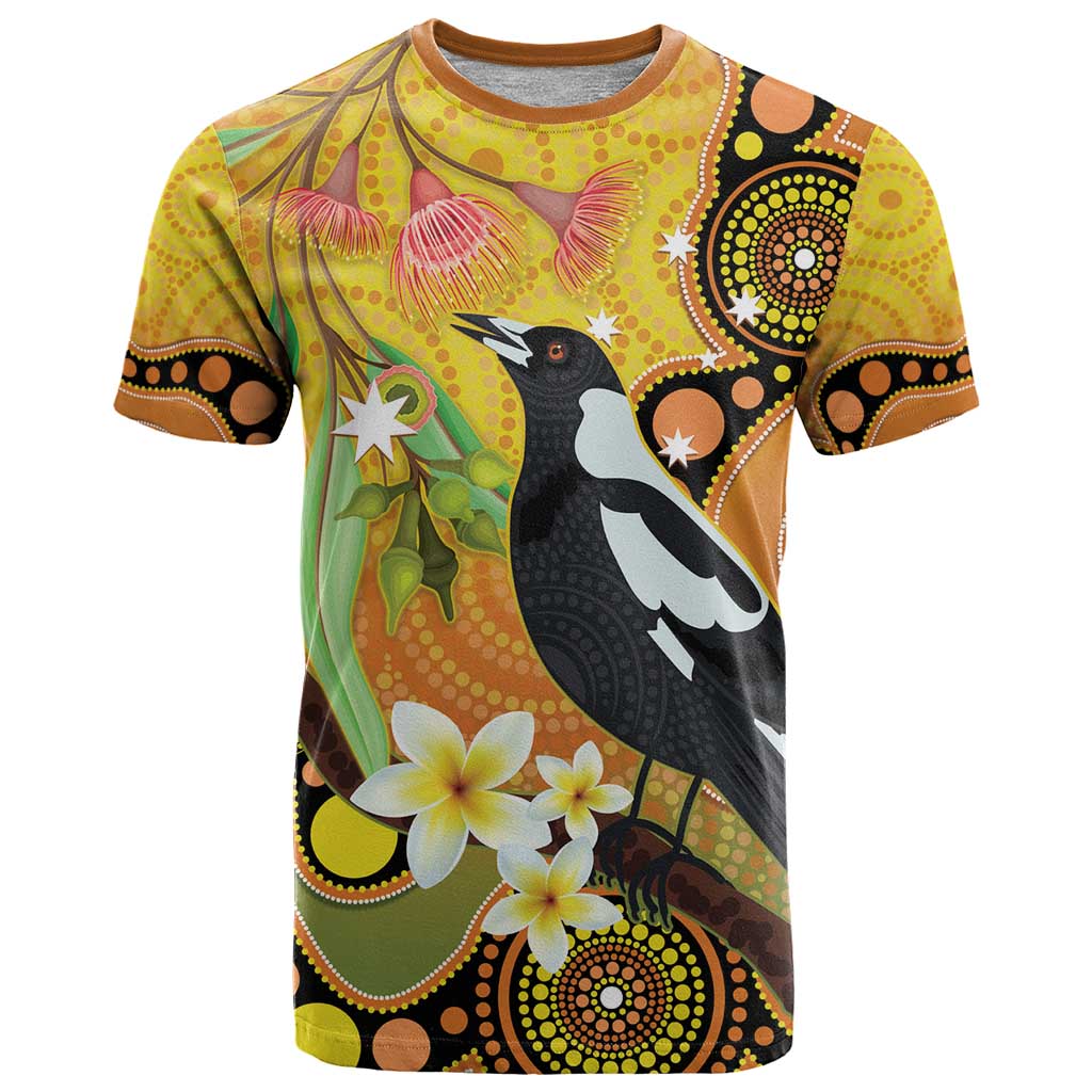 Australia Eucalyptus Flower And Magpie T Shirt Aboriginal Art - Vibe Hoodie Shop