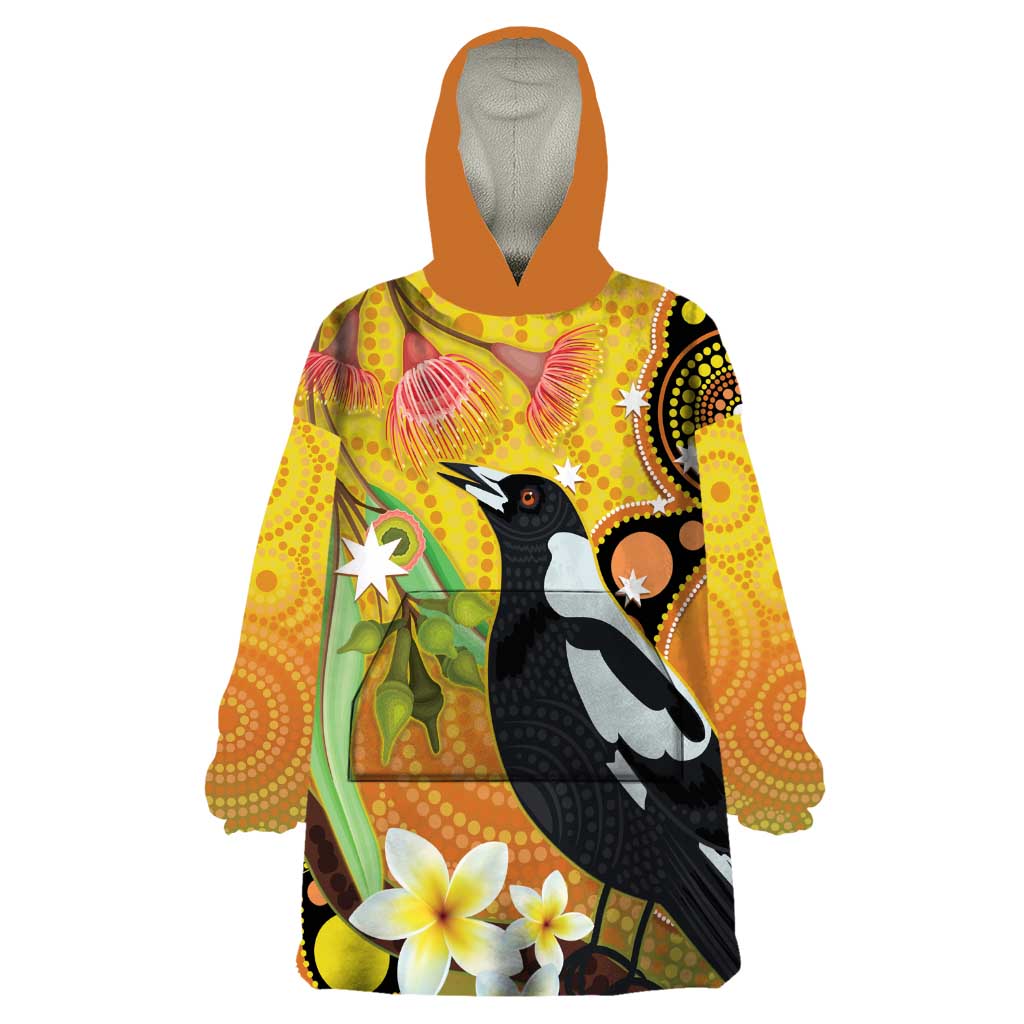 Australia Eucalyptus Flower And Magpie Wearable Blanket Hoodie Aboriginal Art - Vibe Hoodie Shop