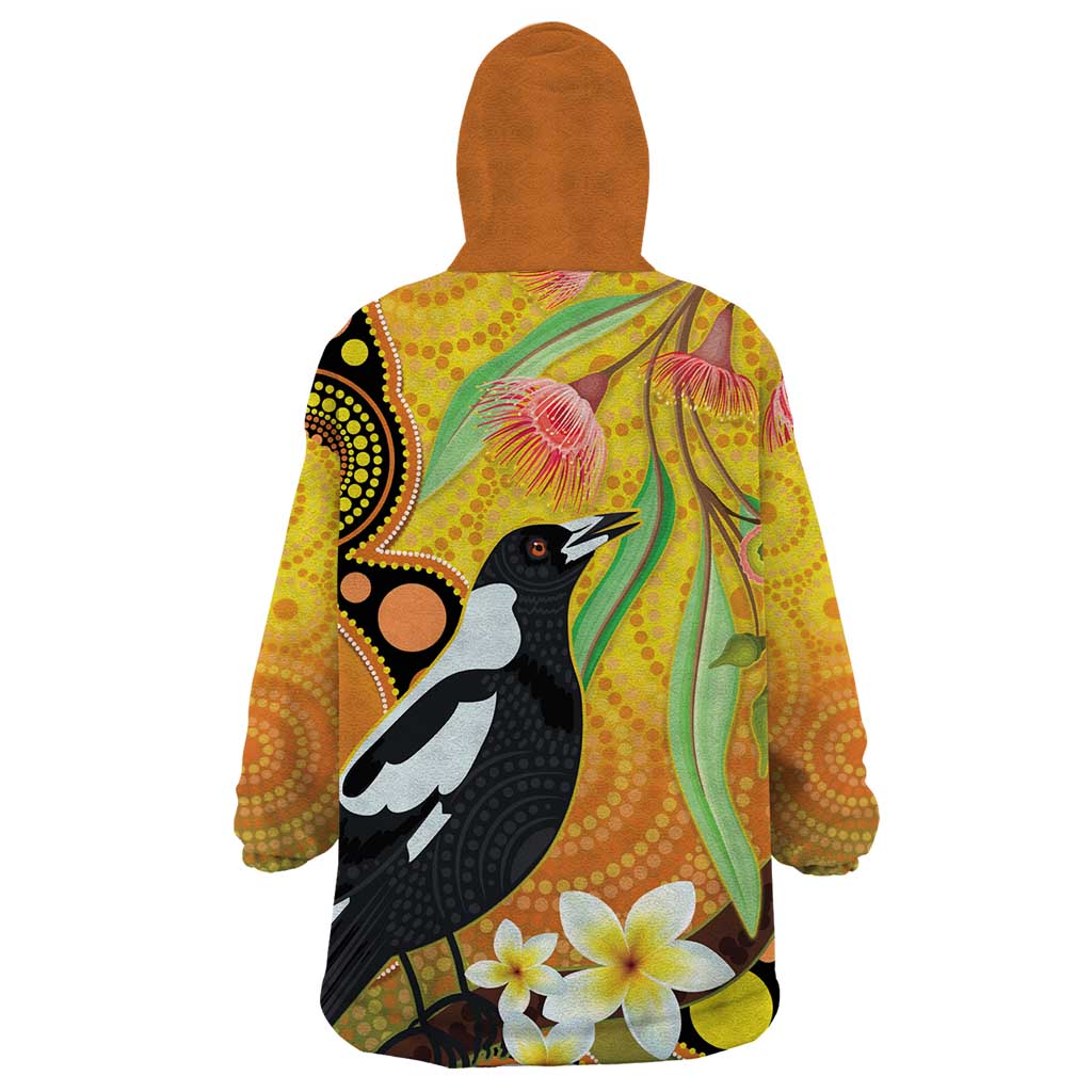 Australia Eucalyptus Flower And Magpie Wearable Blanket Hoodie Aboriginal Art - Vibe Hoodie Shop