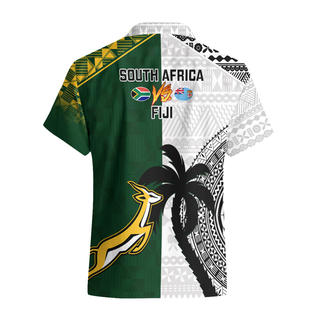 South Africa And Fiji Rugby Hawaiian Shirt 2023 World Cup Fijian Tapa With Kente Pattern - Vibe Hoodie Shop