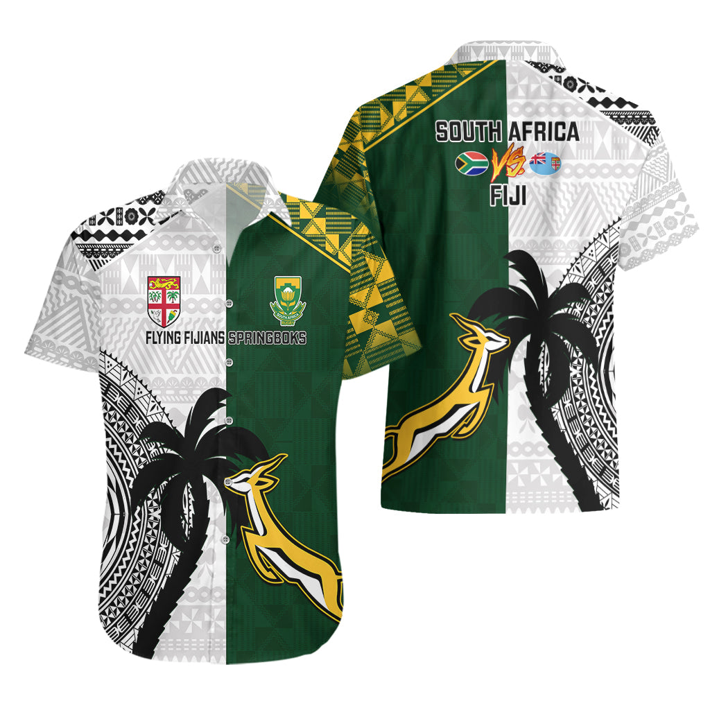South Africa And Fiji Rugby Hawaiian Shirt 2023 World Cup Fijian Tapa With Kente Pattern - Vibe Hoodie Shop