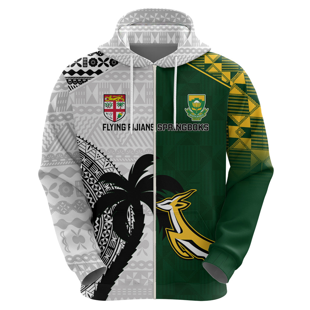 South Africa And Fiji Rugby Hoodie 2023 World Cup Fijian Tapa With Kente Pattern - Vibe Hoodie Shop