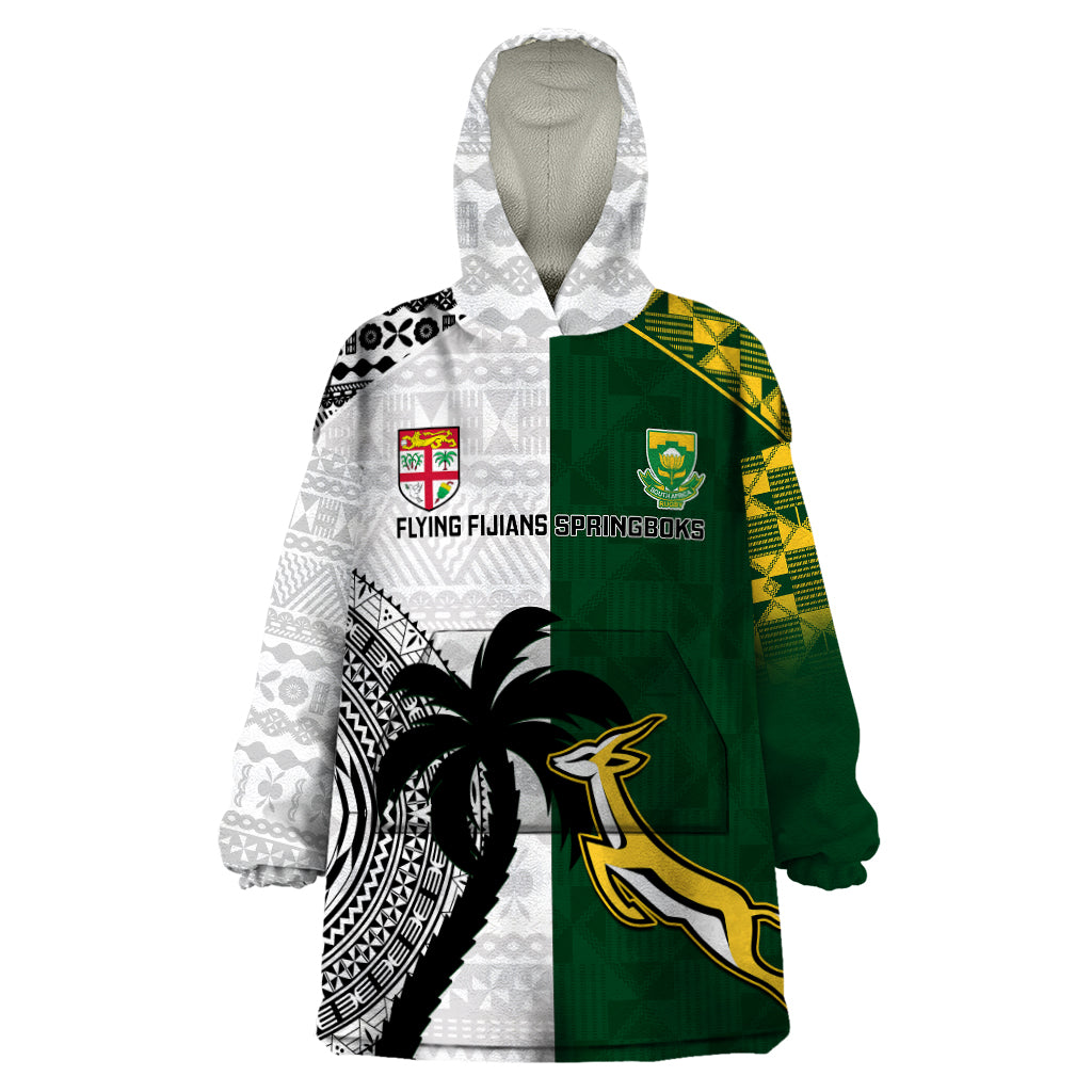 South Africa And Fiji Rugby Wearable Blanket Hoodie 2023 World Cup Fijian Tapa With Kente Pattern - Vibe Hoodie Shop