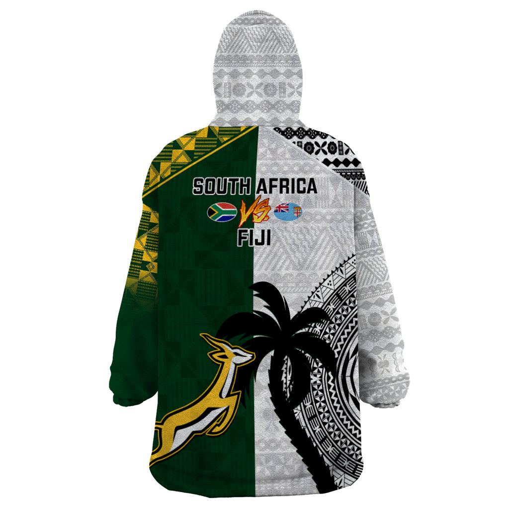 South Africa And Fiji Rugby Wearable Blanket Hoodie 2023 World Cup Fijian Tapa With Kente Pattern - Vibe Hoodie Shop