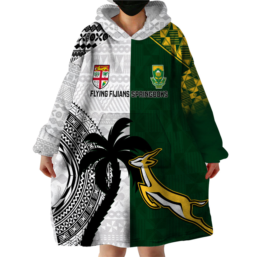 South Africa And Fiji Rugby Wearable Blanket Hoodie 2023 World Cup Fijian Tapa With Kente Pattern - Vibe Hoodie Shop