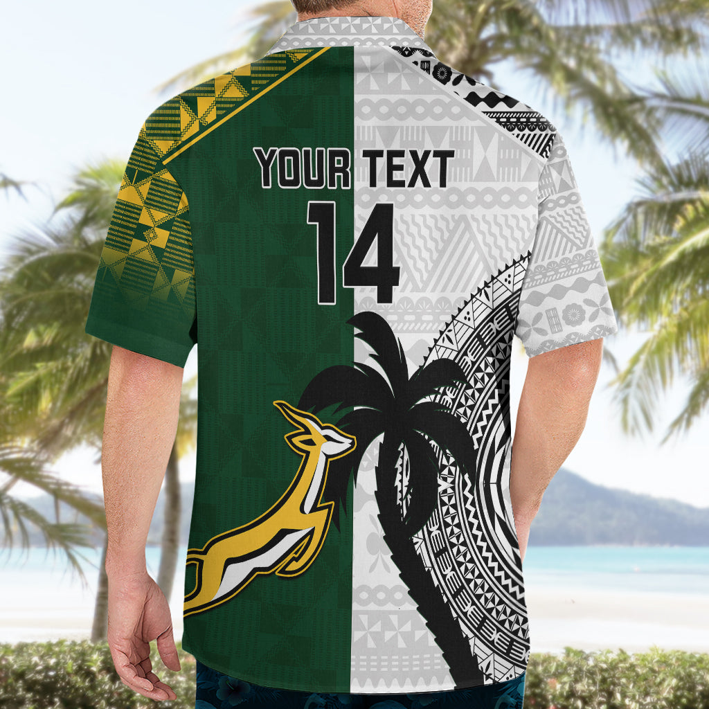 Custom South Africa And Fiji Rugby Hawaiian Shirt 2023 World Cup Fijian Tapa With Kente Pattern - Vibe Hoodie Shop