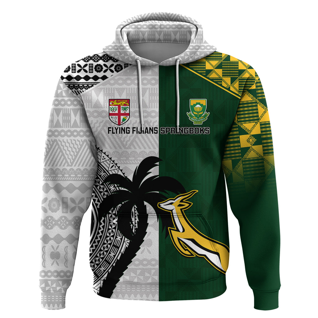 Custom South Africa And Fiji Rugby Hoodie 2023 World Cup Fijian Tapa With Kente Pattern - Vibe Hoodie Shop