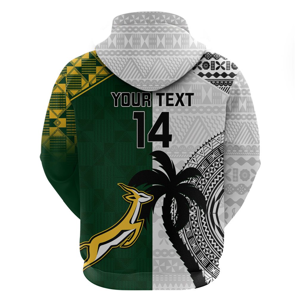 Custom South Africa And Fiji Rugby Hoodie 2023 World Cup Fijian Tapa With Kente Pattern - Vibe Hoodie Shop