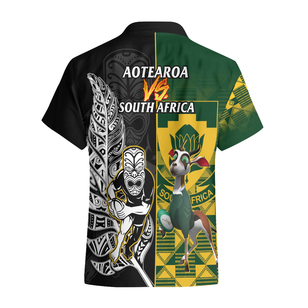 South Africa And Aotearoa Rugby Hawaiian Shirt 2023 Springboks Kente Combine All Black Maori Fern - Vibe Hoodie Shop